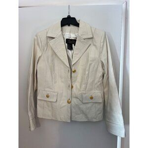 Vintage Terry Lewis Womens Genuine Leather Blazer Jacket With Gold Buttons M